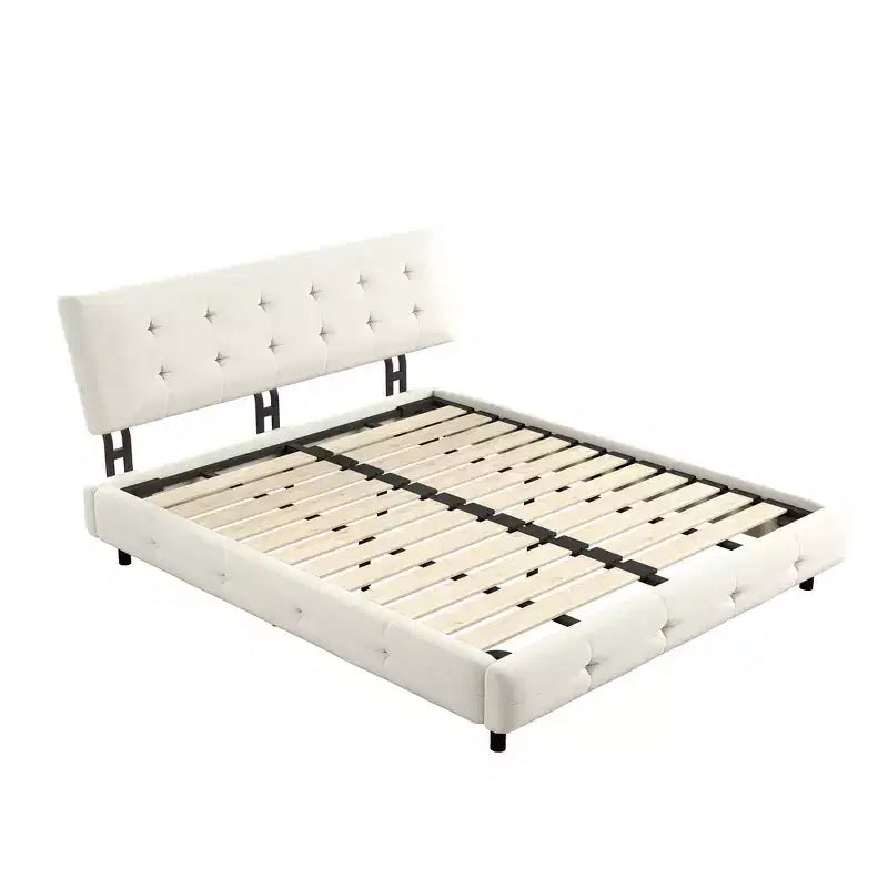 Cama Plataforma King Size de Chenilla, Estructura de Madera, Cabecero Tapizado con Almohada de Nube Ultra Suave Extra Grande