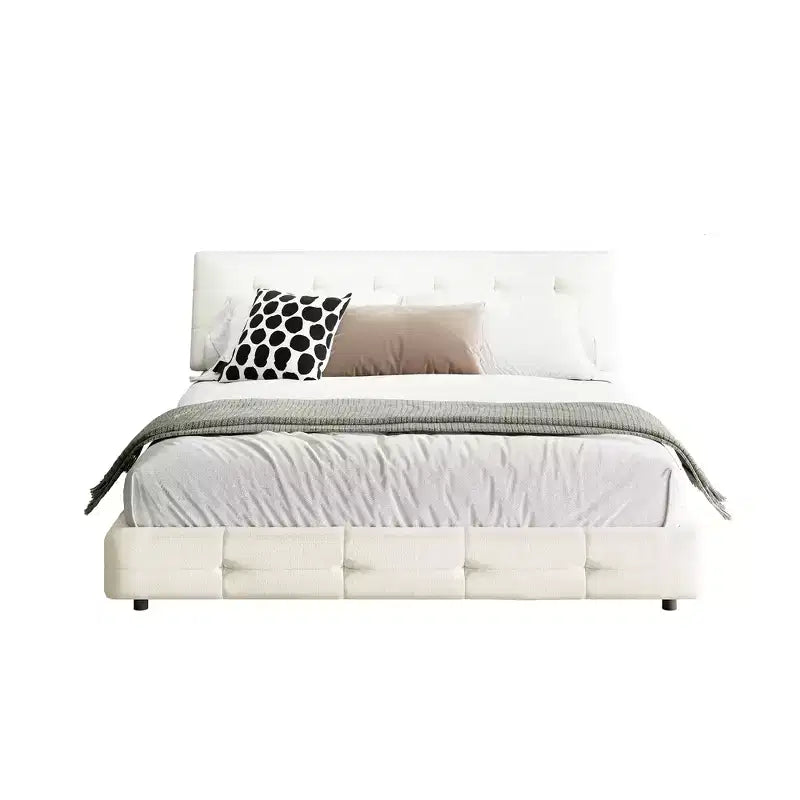 Cama Plataforma King Size de Chenilla, Estructura de Madera, Cabecero Tapizado con Almohada de Nube Ultra Suave Extra Grande