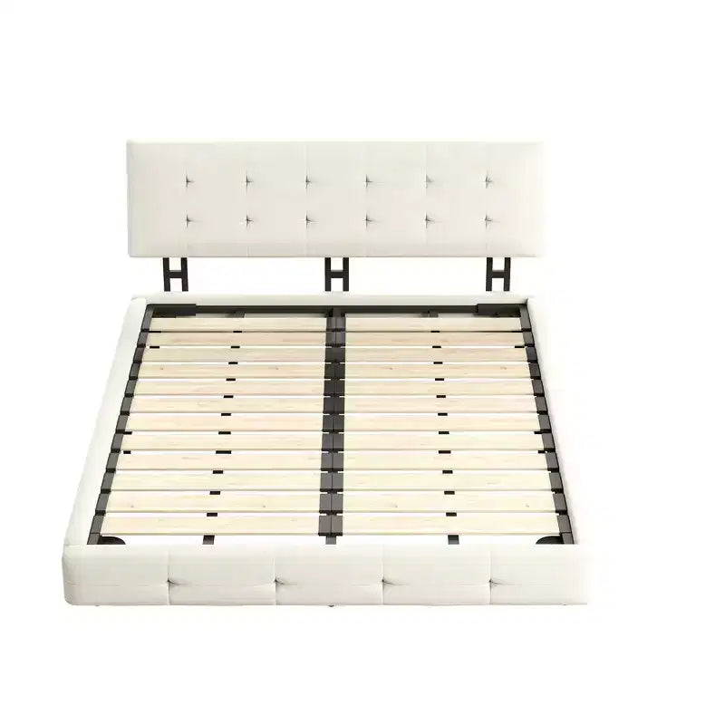 Cama Plataforma King Size de Chenilla, Estructura de Madera, Cabecero Tapizado con Almohada de Nube Ultra Suave Extra Grande
