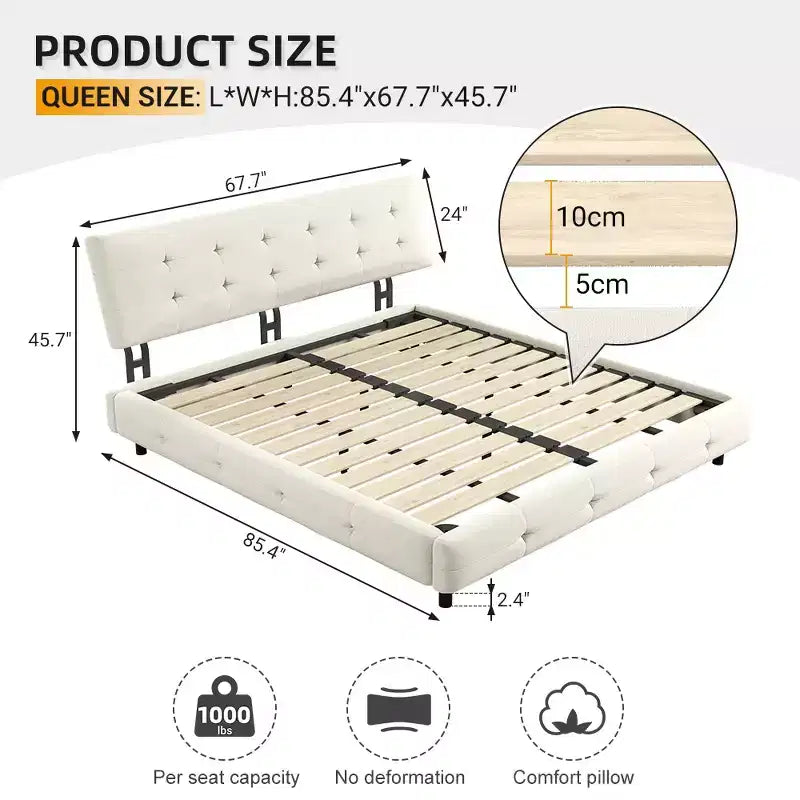 Cama Plataforma King Size de Chenilla, Estructura de Madera, Cabecero Tapizado con Almohada de Nube Ultra Suave Extra Grande