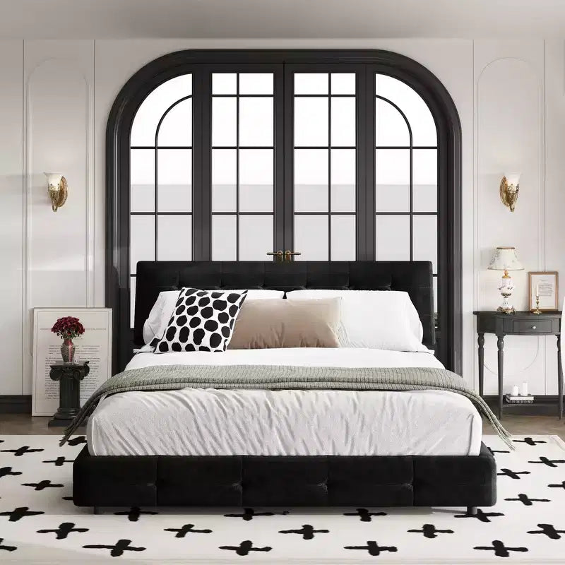 Cama Plataforma King Size de Chenilla, Estructura de Madera, Cabecero Tapizado con Almohada de Nube Ultra Suave Extra Grande