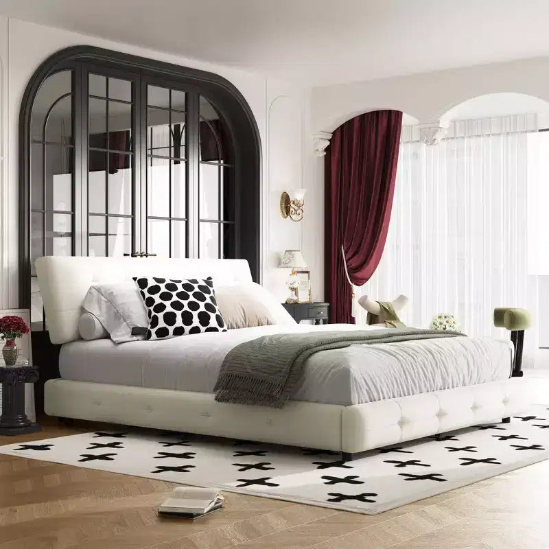Cama Plataforma King Size de Chenilla, Estructura de Madera, Cabecero Tapizado con Almohada de Nube Ultra Suave Extra Grande