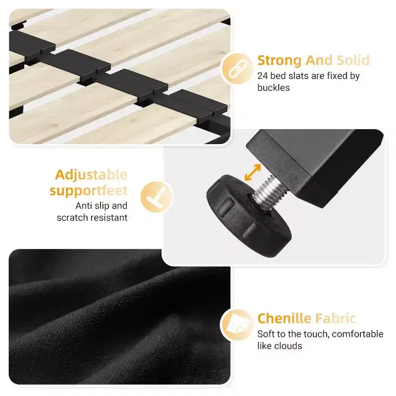 Cama Plataforma King Size de Chenilla, Estructura de Madera, Cabecero Tapizado con Almohada de Nube Ultra Suave Extra Grande
