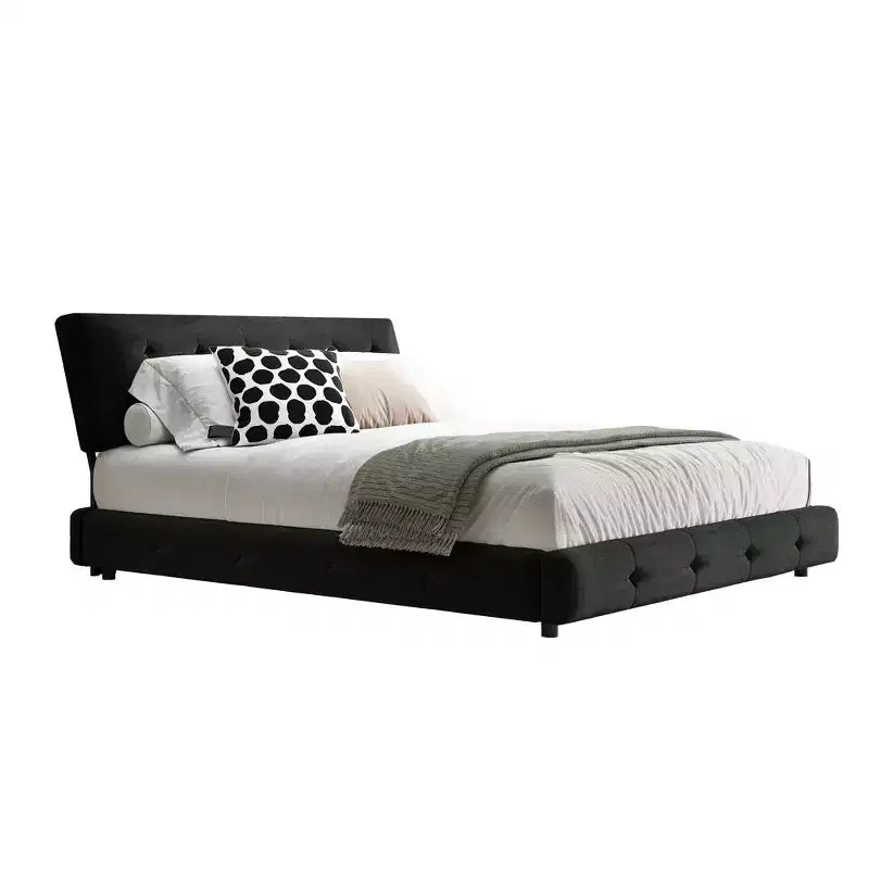 Cama Plataforma King Size de Chenilla, Estructura de Madera, Cabecero Tapizado con Almohada de Nube Ultra Suave Extra Grande