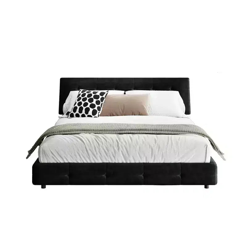Cama Plataforma King Size de Chenilla, Estructura de Madera, Cabecero Tapizado con Almohada de Nube Ultra Suave Extra Grande