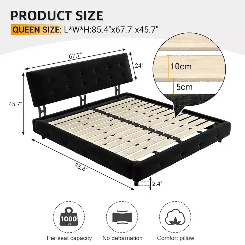 Cama Plataforma King Size de Chenilla, Estructura de Madera, Cabecero Tapizado con Almohada de Nube Ultra Suave Extra Grande