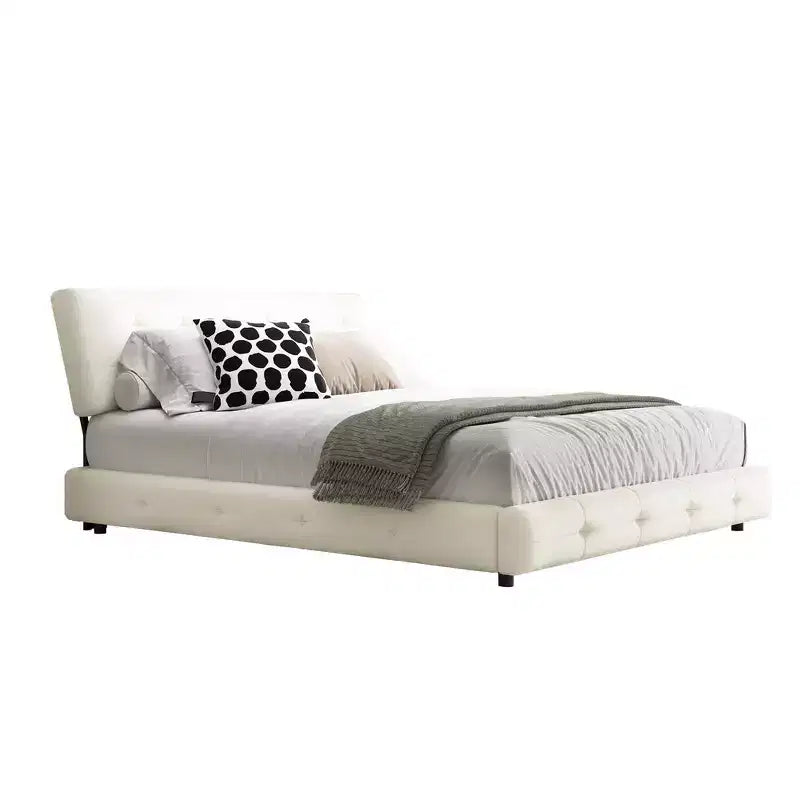 Cama Plataforma King Size de Chenilla, Estructura de Madera, Cabecero Tapizado con Almohada de Nube Ultra Suave Extra Grande