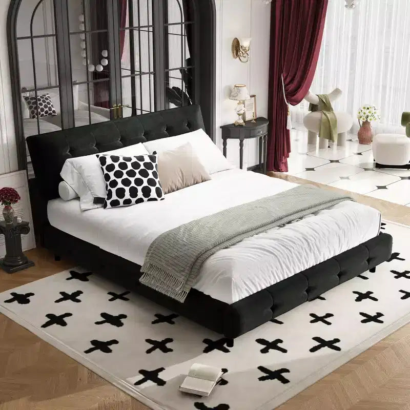 Cama Plataforma King Size de Chenilla, Estructura de Madera, Cabecero Tapizado con Almohada de Nube Ultra Suave Extra Grande