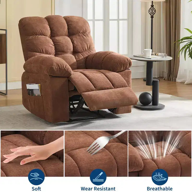 Sillón reclinable extra ancho y extragrande con masaje y calor - Sillón reclinable manual de felpa para sala de estar, comodidad estilo "Lazy Boy" con reclinación de 150 grados