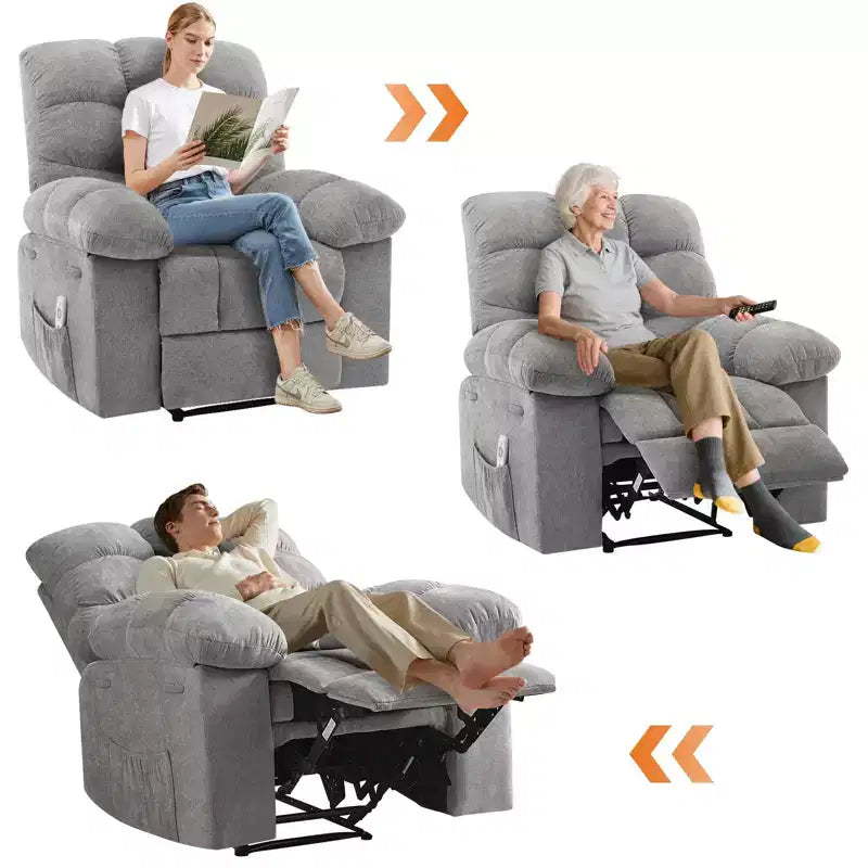 Sillón reclinable extra ancho y extragrande con masaje y calor - Sillón reclinable manual de felpa para sala de estar, comodidad estilo "Lazy Boy" con reclinación de 150 grados