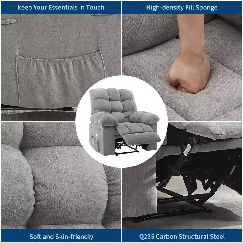 Sillón reclinable extra ancho y extragrande con masaje y calor - Sillón reclinable manual de felpa para sala de estar, comodidad estilo "Lazy Boy" con reclinación de 150 grados