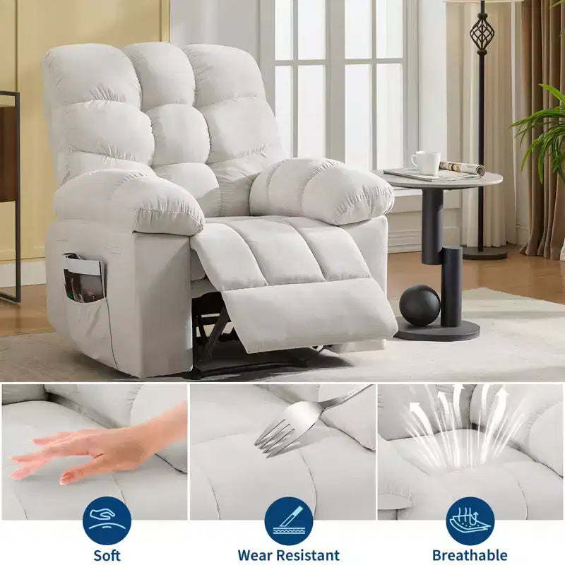 Sillón reclinable extra ancho y extragrande con masaje y calor - Sillón reclinable manual de felpa para sala de estar, comodidad estilo "Lazy Boy" con reclinación de 150 grados