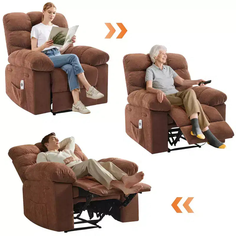 Sillón reclinable extra ancho y extragrande con masaje y calor - Sillón reclinable manual de felpa para sala de estar, comodidad estilo "Lazy Boy" con reclinación de 150 grados