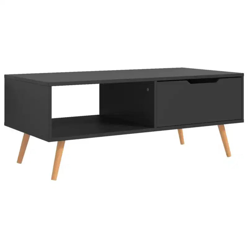 Mesa de centro rectangular con cajón y estante abierto, madera de ingeniería, blanca, 39.4"L x 19.5"W