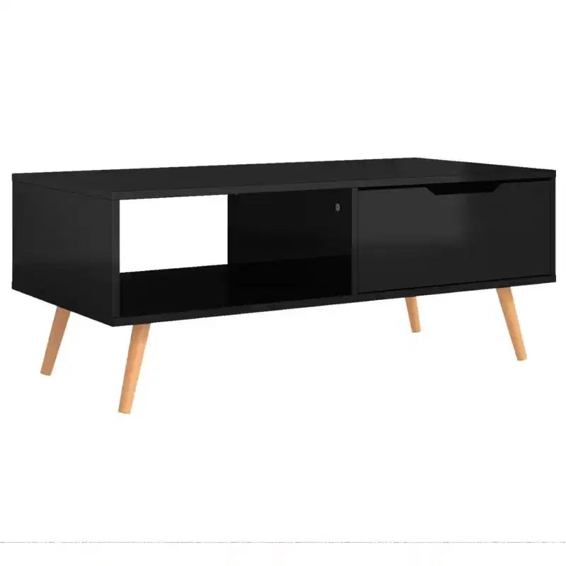 Mesa de centro rectangular con cajón y estante abierto, madera de ingeniería, blanca, 39.4"L x 19.5"W