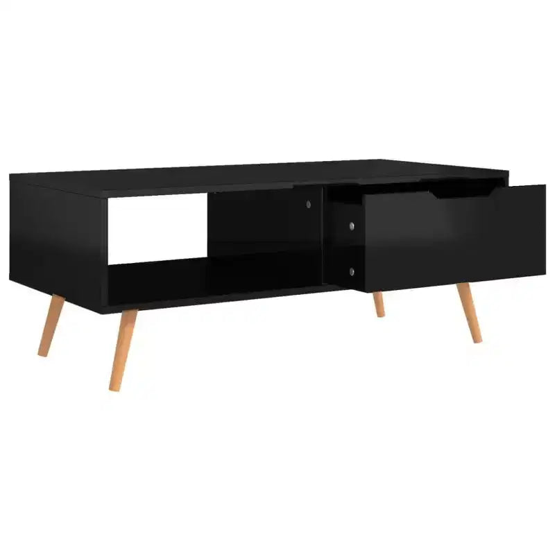 Mesa de centro rectangular con cajón y estante abierto, madera de ingeniería, blanca, 39.4"L x 19.5"W