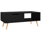 Mesa de centro rectangular con cajón y estante abierto, madera de ingeniería, blanca, 39.4"L x 19.5"W
