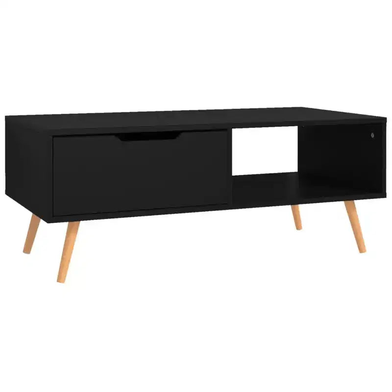 Mesa de centro rectangular con cajón y estante abierto, madera de ingeniería, blanca, 39.4"L x 19.5"W