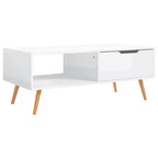 Mesa de centro rectangular con cajón y estante abierto, madera de ingeniería, blanca, 39.4"L x 19.5"W