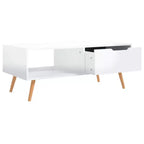 Mesa de centro rectangular con cajón y estante abierto, madera de ingeniería, blanca, 39.4"L x 19.5"W