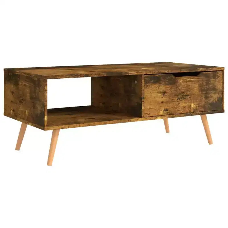 Mesa de centro rectangular con cajón y estante abierto, madera de ingeniería, blanca, 39.4"L x 19.5"W
