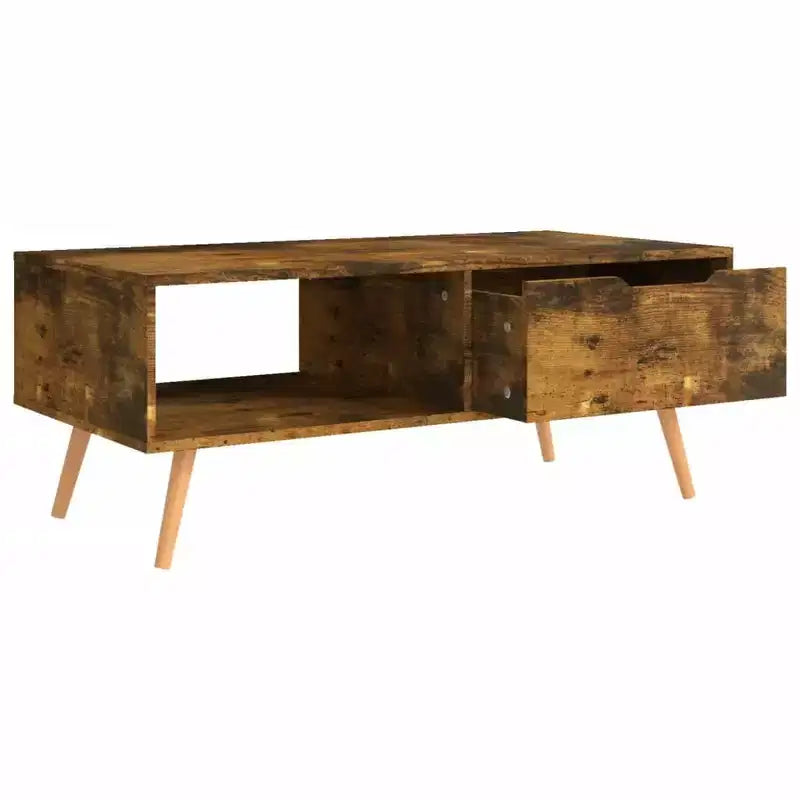 Mesa de centro rectangular con cajón y estante abierto, madera de ingeniería, blanca, 39.4"L x 19.5"W