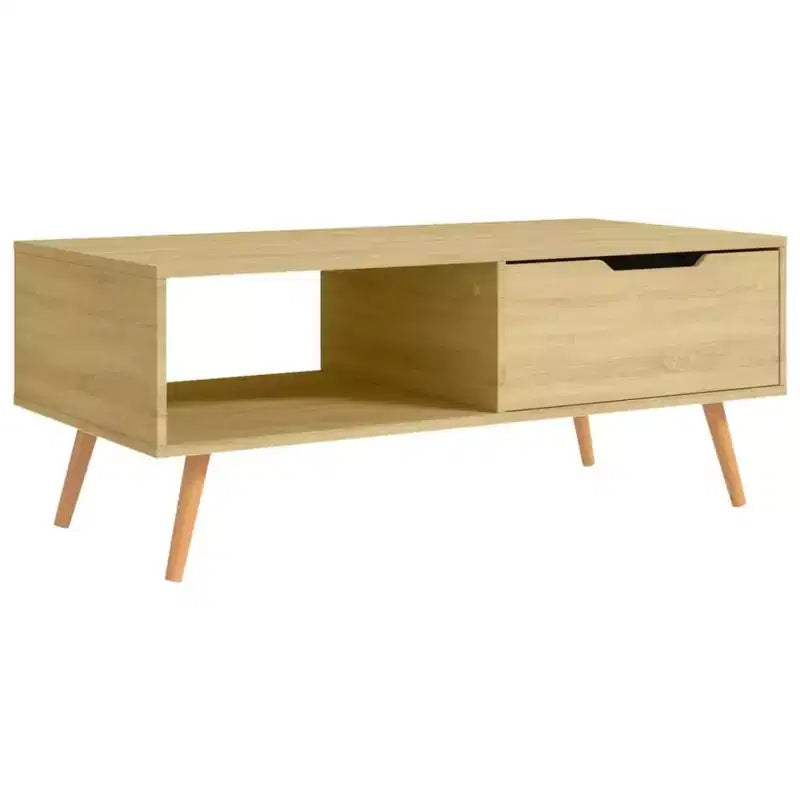 Mesa de centro rectangular con cajón y estante abierto, madera de ingeniería, blanca, 39.4"L x 19.5"W