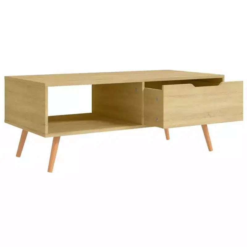 Mesa de centro rectangular con cajón y estante abierto, madera de ingeniería, blanca, 39.4"L x 19.5"W