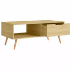 Mesa de centro rectangular con cajón y estante abierto, madera de ingeniería, blanca, 39.4"L x 19.5"W