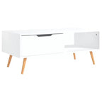 Mesa de centro rectangular con cajón y estante abierto, madera de ingeniería, blanca, 39.4"L x 19.5"W