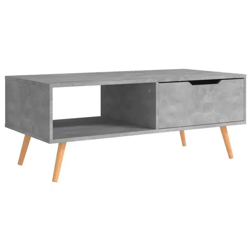 Mesa de centro rectangular con cajón y estante abierto, madera de ingeniería, blanca, 39.4"L x 19.5"W