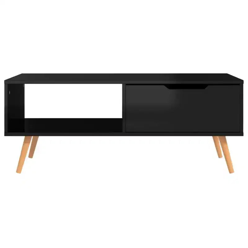 Mesa de centro rectangular con cajón y estante abierto, madera de ingeniería, blanca, 39.4"L x 19.5"W