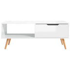 Mesa de centro rectangular con cajón y estante abierto, madera de ingeniería, blanca, 39.4"L x 19.5"W
