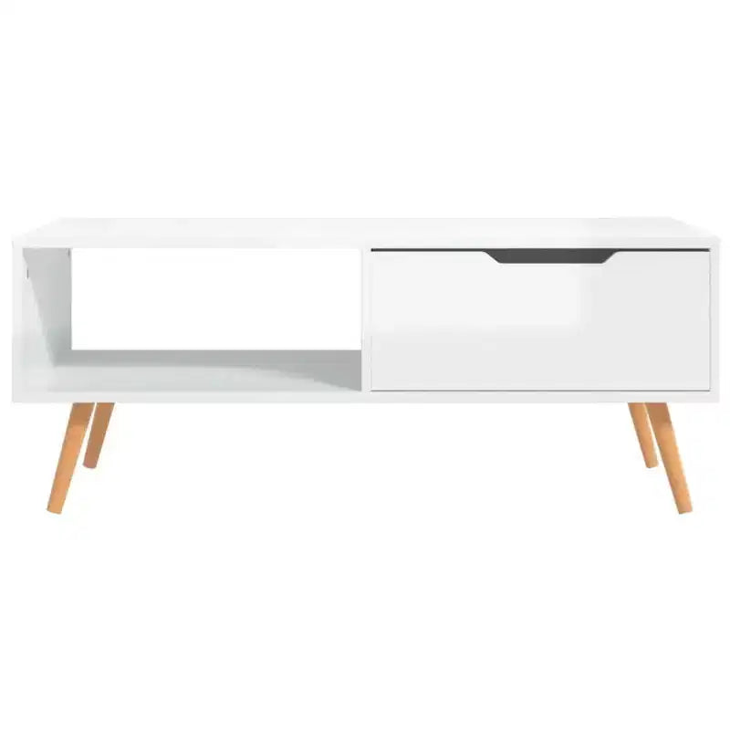 Mesa de centro rectangular con cajón y estante abierto, madera de ingeniería, blanca, 39.4"L x 19.5"W