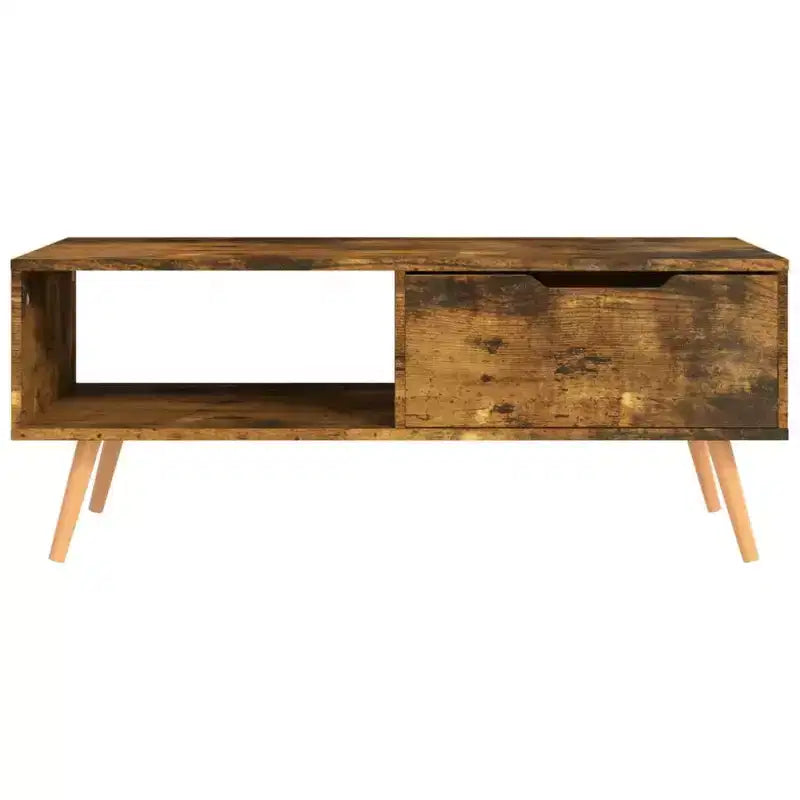 Mesa de centro rectangular con cajón y estante abierto, madera de ingeniería, blanca, 39.4"L x 19.5"W