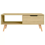 Mesa de centro rectangular con cajón y estante abierto, madera de ingeniería, blanca, 39.4"L x 19.5"W