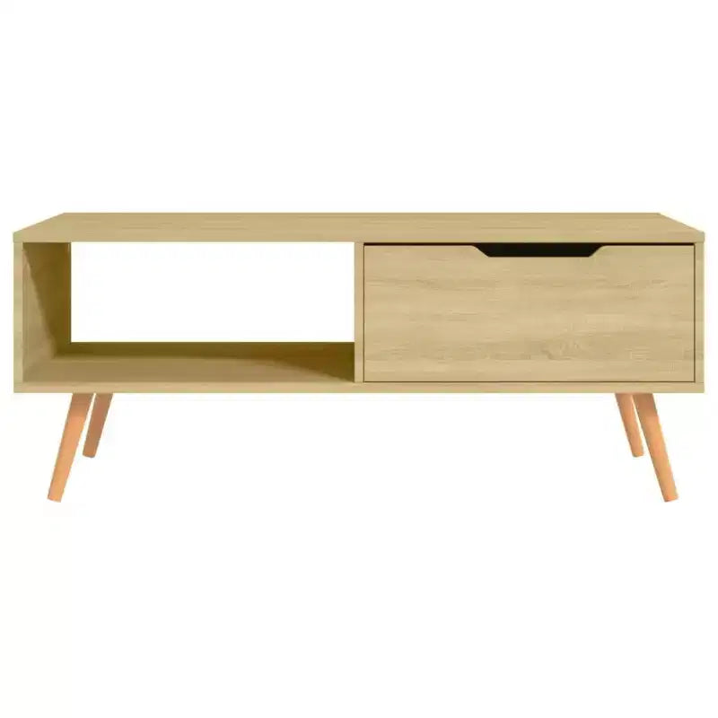 Mesa de centro rectangular con cajón y estante abierto, madera de ingeniería, blanca, 39.4"L x 19.5"W