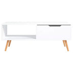 Mesa de centro rectangular con cajón y estante abierto, madera de ingeniería, blanca, 39.4"L x 19.5"W