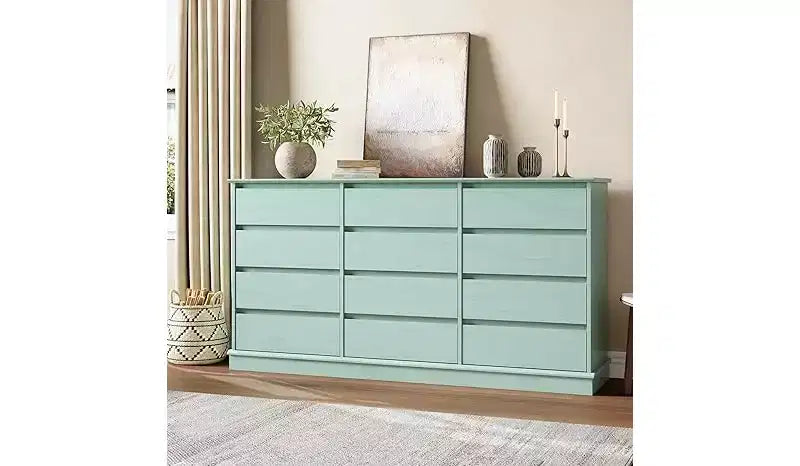 Cómoda doble de 12 cajones con encimera ancha, MDF, 63" ancho x 32.7" alto, dormitorio o sala de estar