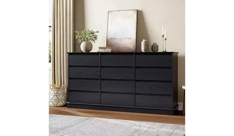 Cómoda doble de 12 cajones con encimera ancha, MDF, 63" ancho x 32.7" alto, dormitorio o sala de estar