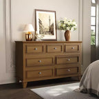 Cómoda de 7 cajones, Cajonera de madera moderna, Organizador de almacenamiento profundo con tiradores vintage, Mueble de TV para dormitorio y sala de estar