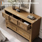 Cómoda de 7 cajones, Cajonera de madera moderna, Organizador de almacenamiento profundo con tiradores vintage, Mueble de TV para dormitorio y sala de estar