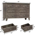 Cómoda de 7 cajones, Cajonera de madera moderna, Organizador de almacenamiento profundo con tiradores vintage, Mueble de TV para dormitorio y sala de estar