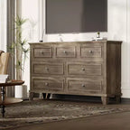 Cómoda de 7 cajones, Cajonera de madera moderna, Organizador de almacenamiento profundo con tiradores vintage, Mueble de TV para dormitorio y sala de estar