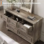 Cómoda de 7 cajones, Cajonera de madera moderna, Organizador de almacenamiento profundo con tiradores vintage, Mueble de TV para dormitorio y sala de estar