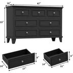 Cómoda de 7 cajones, Cajonera de madera moderna, Organizador de almacenamiento profundo con tiradores vintage, Mueble de TV para dormitorio y sala de estar