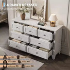 Cómoda de 7 cajones, Cajonera de madera moderna, Organizador de almacenamiento profundo con tiradores vintage, Mueble de TV para dormitorio y sala de estar
