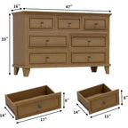 Cómoda de 7 cajones, Cajonera de madera moderna, Organizador de almacenamiento profundo con tiradores vintage, Mueble de TV para dormitorio y sala de estar