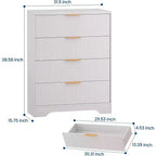 Cómoda de 4 cajones con estrías, cómoda moderna con paneles ondulados, organizador de almacenamiento alto para dormitorio, habitación infantil, sala de estar, recibidor