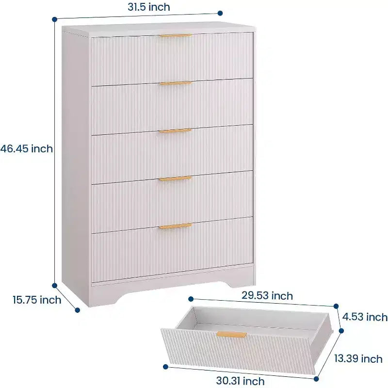 Cómoda de 4 cajones con estrías, cómoda moderna con paneles ondulados, organizador de almacenamiento alto para dormitorio, habitación infantil, sala de estar, recibidor
